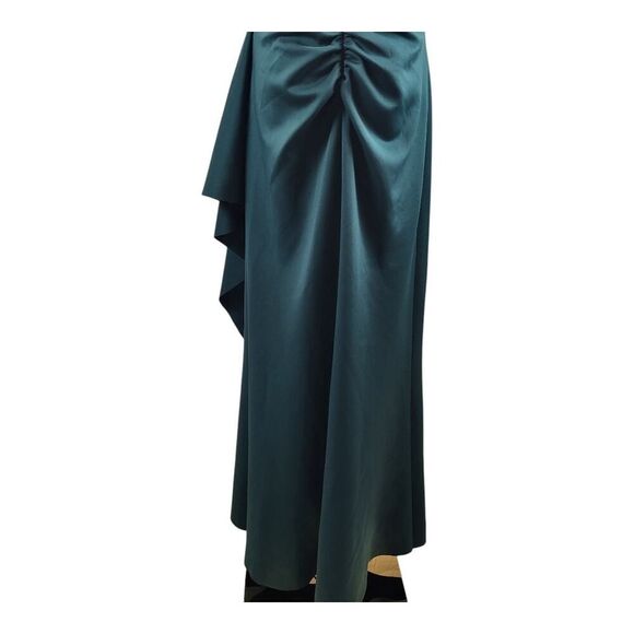 NEW XSCAPE Small* Hunter Green Long Gown Off Shoulder Ruched Ruffle USA Made - Picture 12 of 15